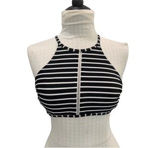 Xhilaration JUNIORS High Neck Black and White Striped Bikini Swim Top